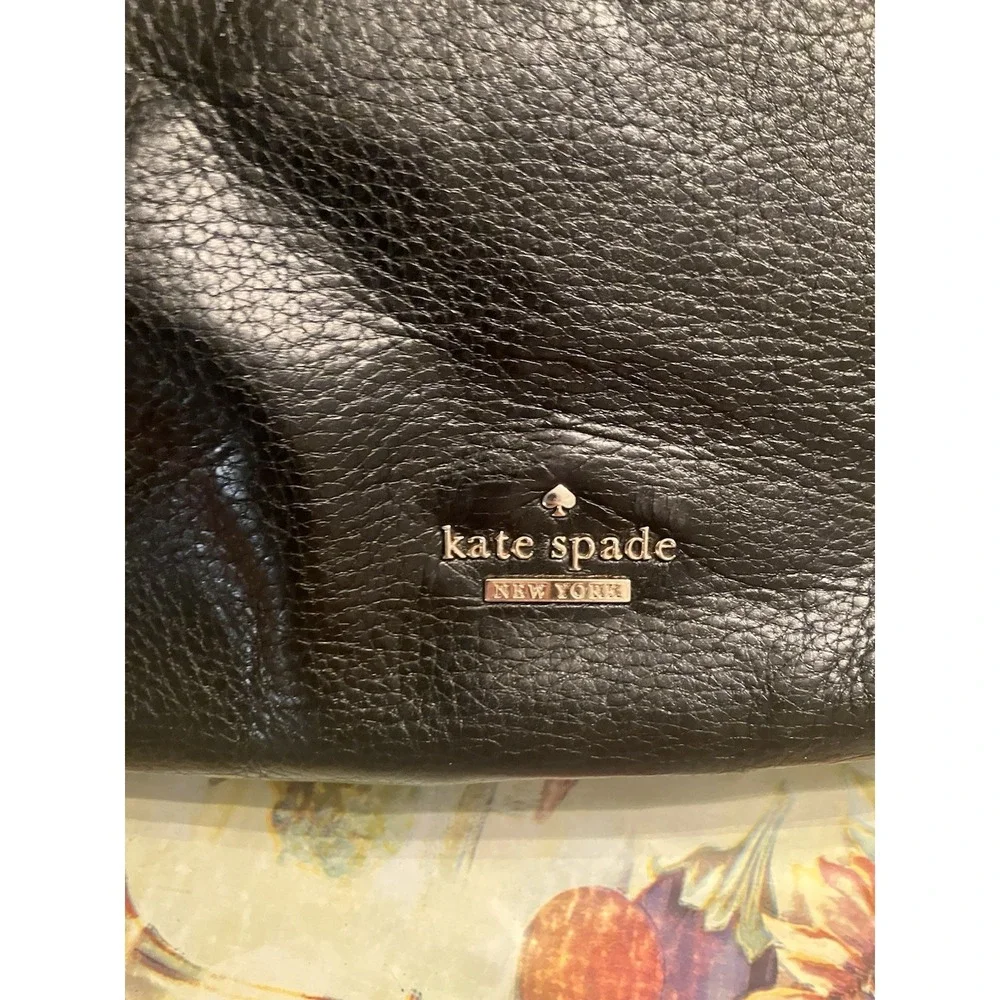 Kate Spade New York Black Pebbled Leather Hobo Shoulder Bag Silver Hardware